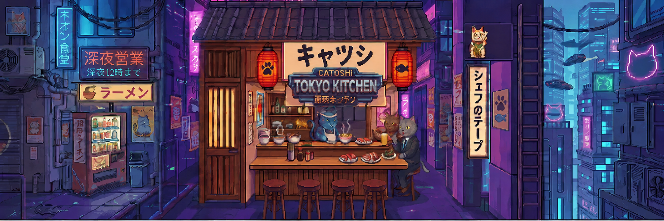 CATOSHI Tokyo Kitchen in neon Slice City